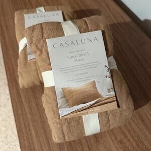 NEW Casaluna Standard Heavyweight Linen Blend Quilted Shams Set Tan Neutral Brow